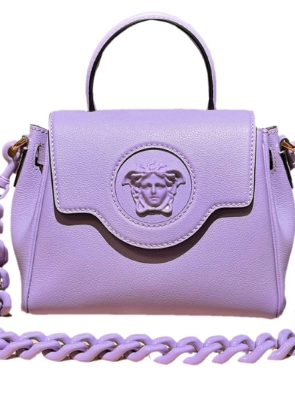 Versace Lilac Leather Top-Handle Crossbody Bag with Medusa Emblem